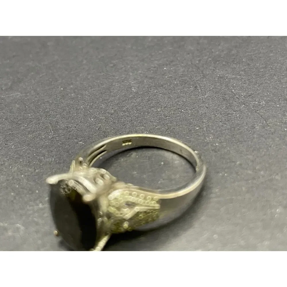 Vintage STS 925 Sterling Silver Smoky Quartz Filigree Statement Ring Sz 10.25